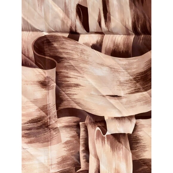 Vintage Square Brown Scarf Hand Printed Rolled Edge Made In Japan Brush Strokes - Picture 6 of 8